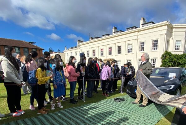 Displaying a solar sheet at the Charge Around Roadshow at Concord College
